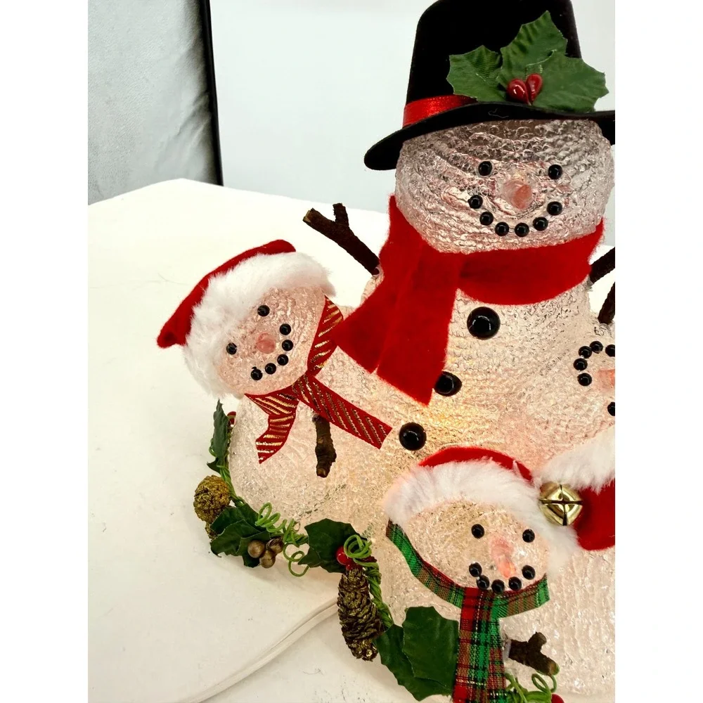 Vintage 1998 Galaxy Snowman Family Light Up Tabletop Christmas Decoration‎